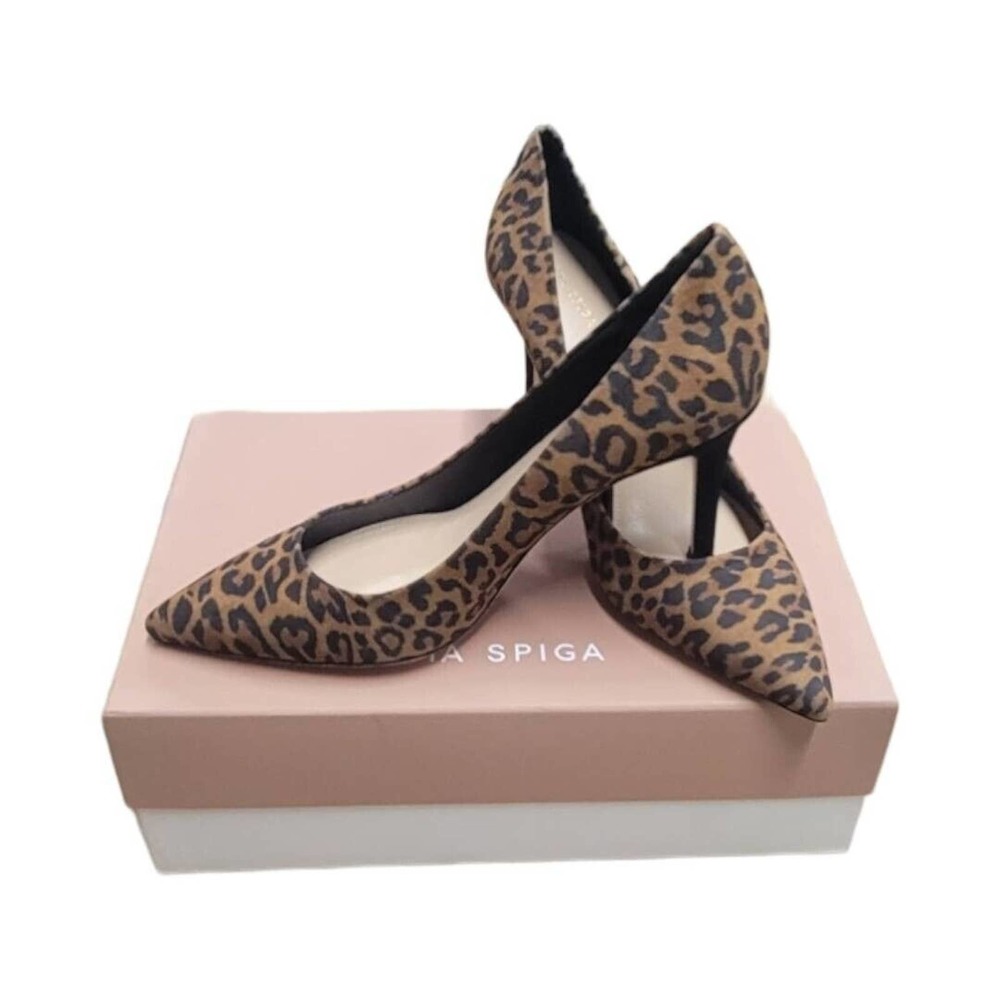 Via Spiga Womens V-Cloe Pumps High Heels Black Tan Suede Leopard Print 7 M New - Picture 3 of 6